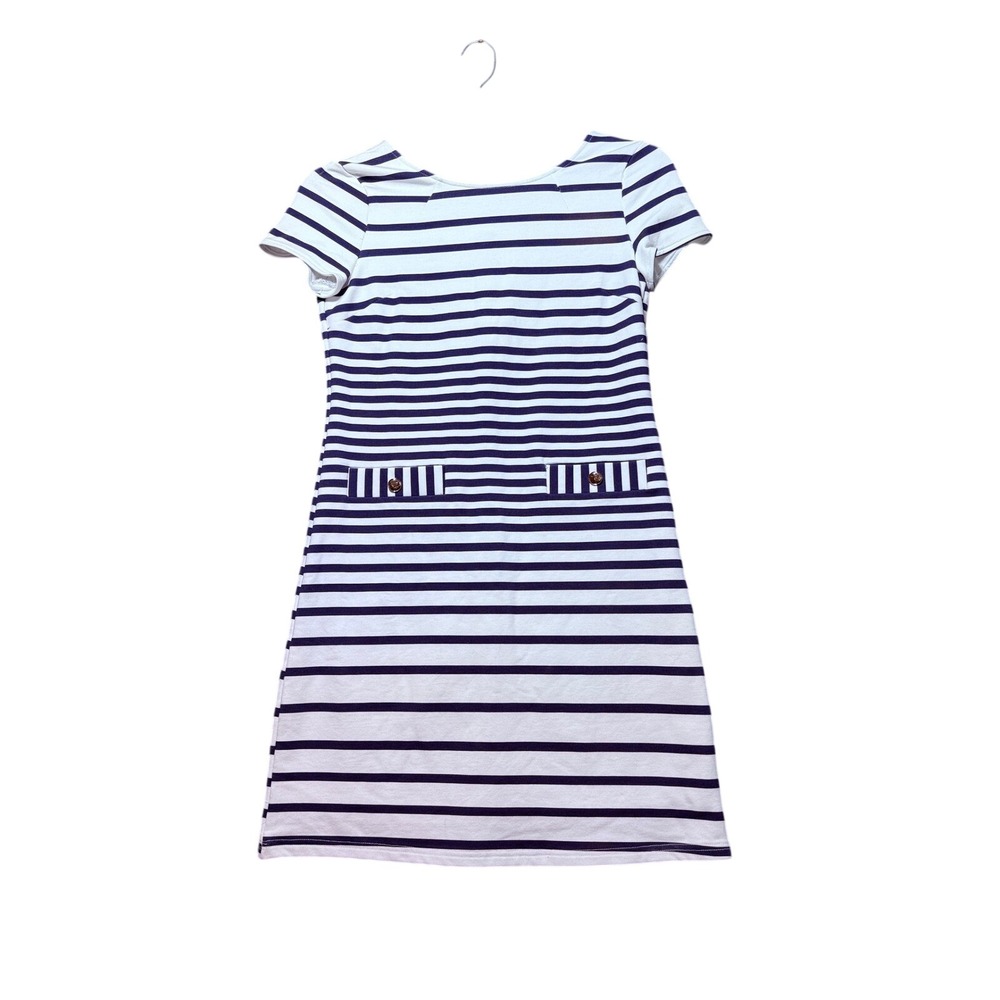 Jean-Pierre Klifa Dress Womens Small White Blue Striped‎ Mini Short Sleeve